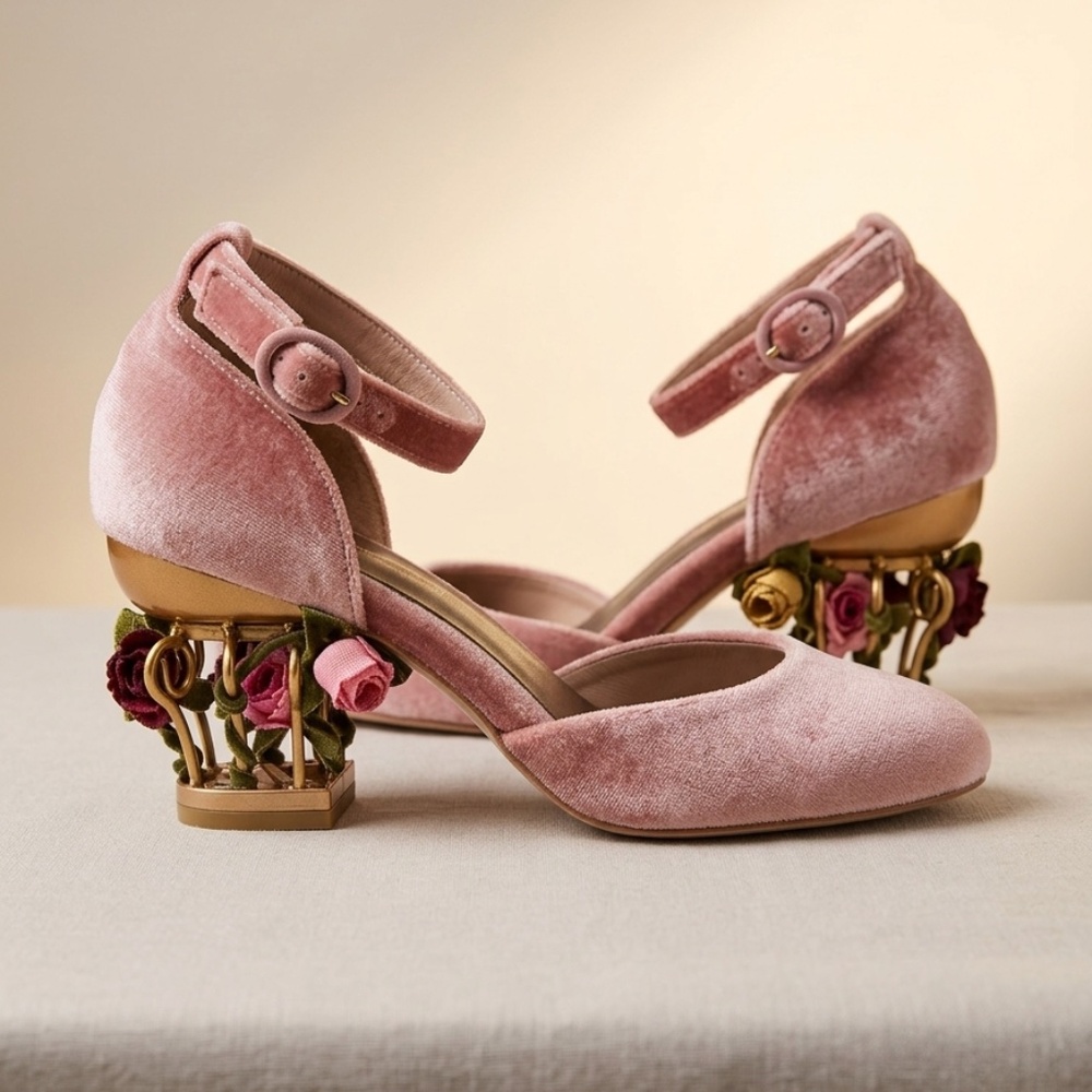 Caged flower heel shoes
